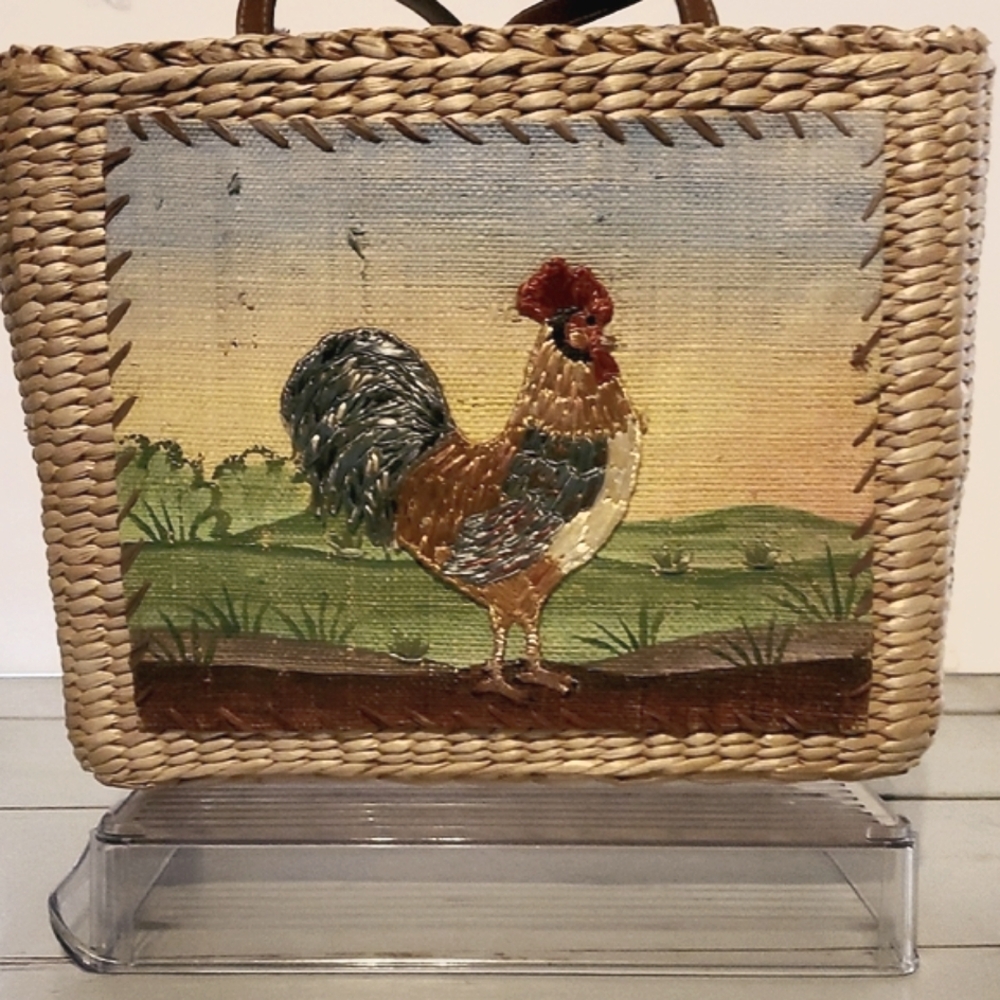 Capelli Handwoven Rooster Tote Bag. Raised Rooster Embroidery. New W/O Tag